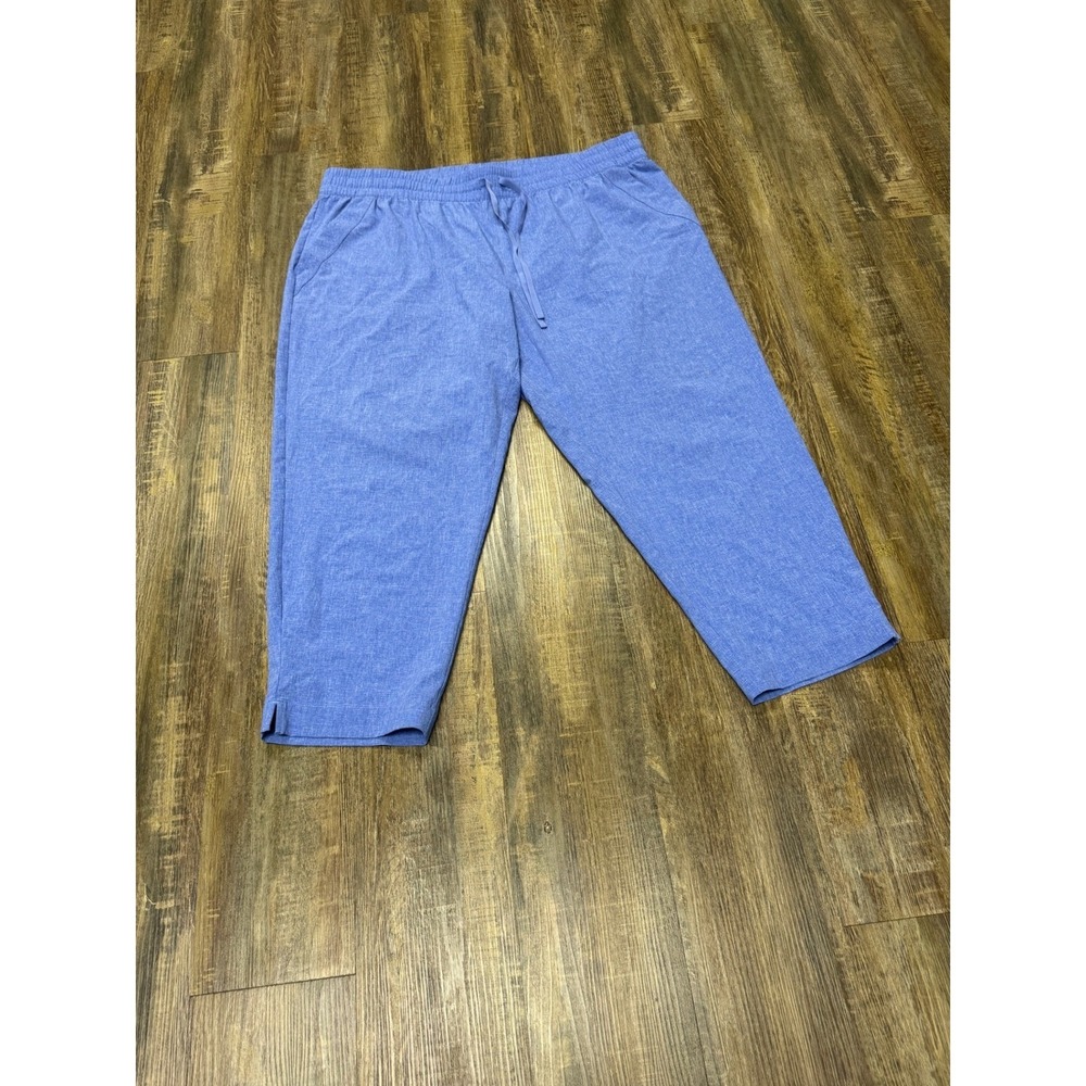 Talbots Womens Blue Heather Drawstring Capri Activewear Pants 1X JO5375 Woven